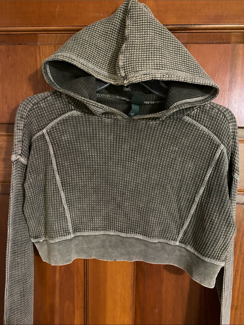 Wild Fable Cropped Waffle Knit Hoodie - Olive Green - Picture 2 of 8